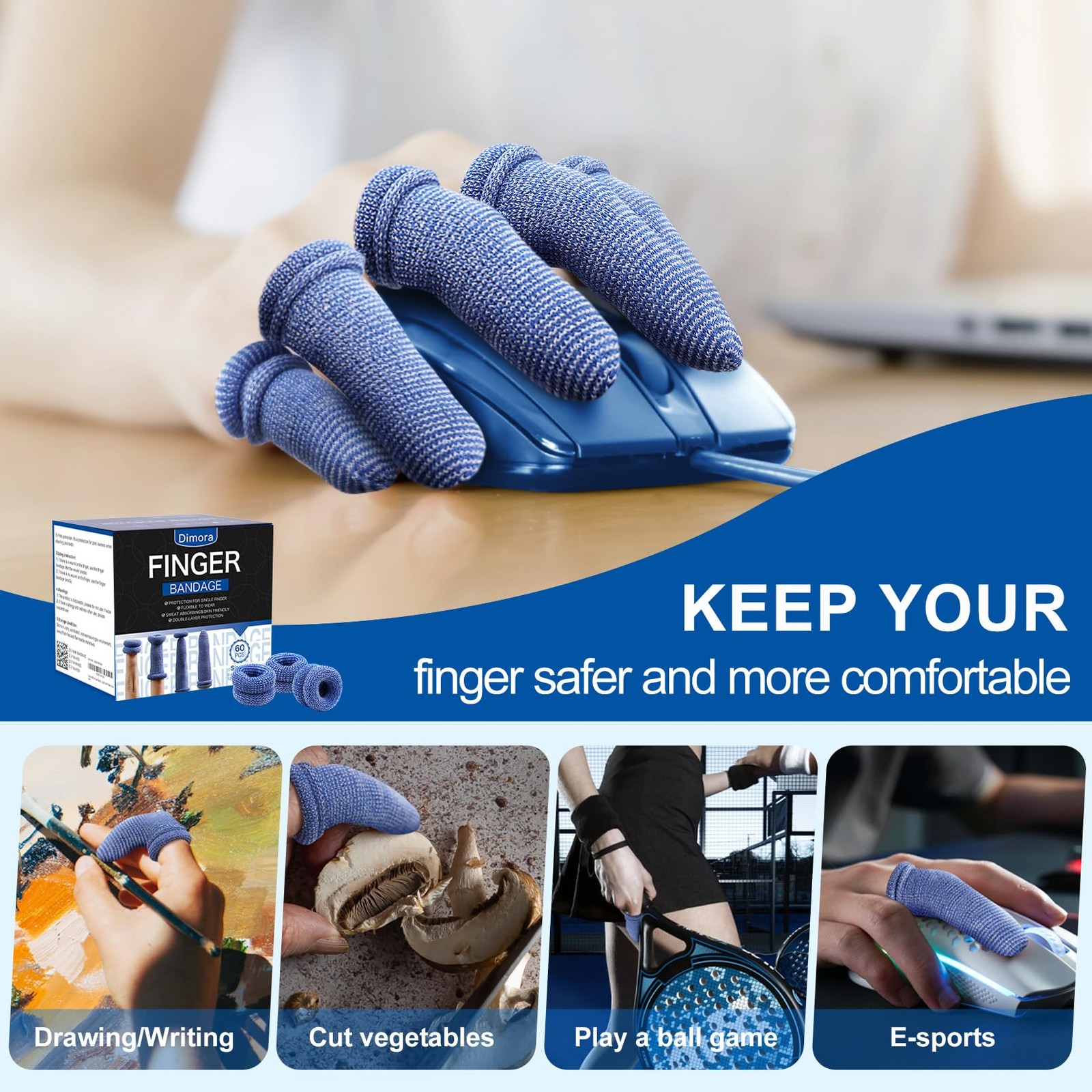 Finger Cots for Wound Care Gardening Fitness Medium Size Pack of 60 Blue