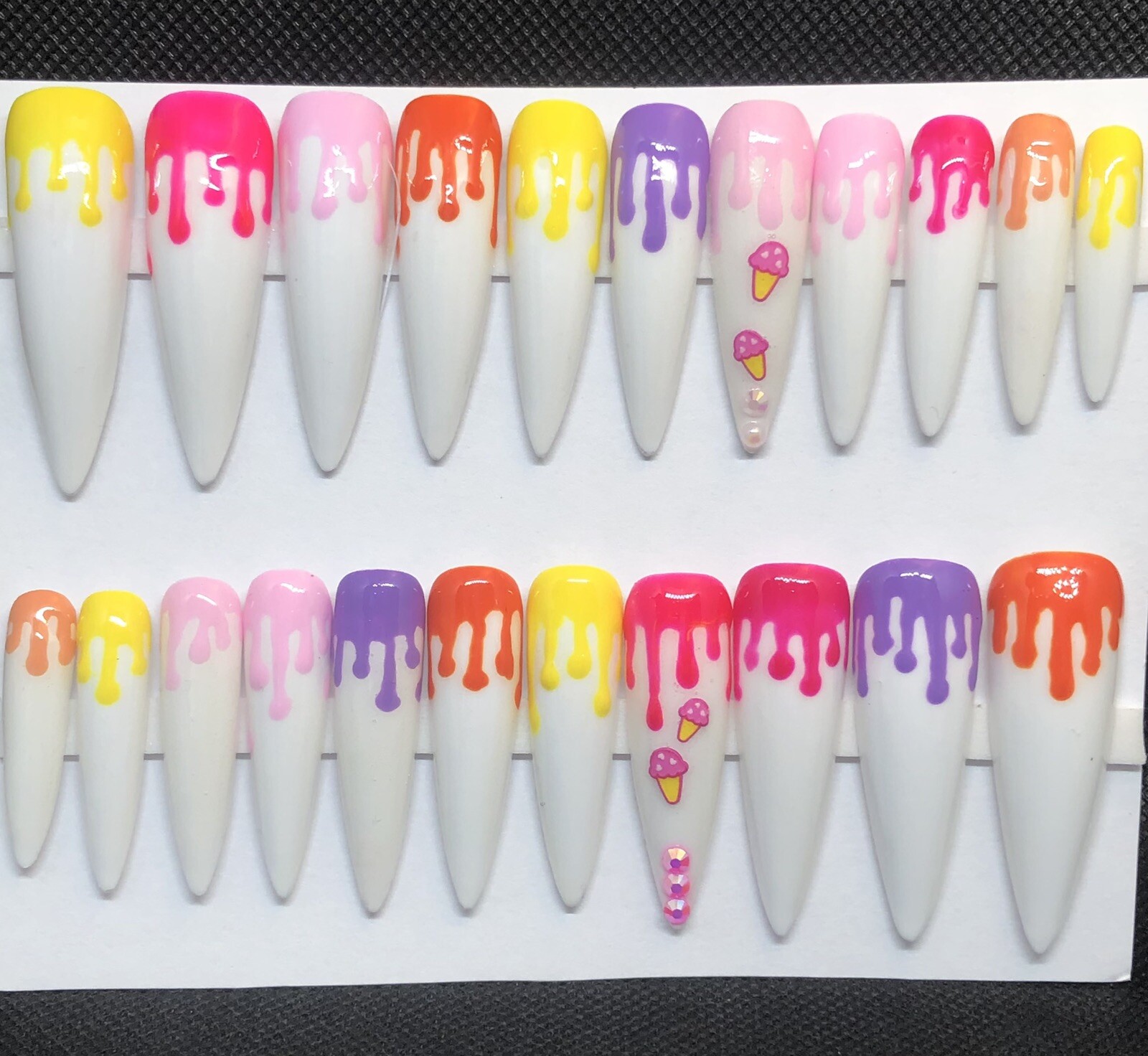 Custom Handmade Press On Nails UV Gel 2X Long Stiletto Melting Ice Cream Nails