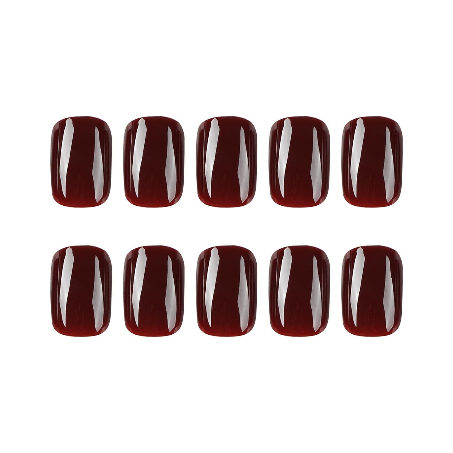 Extra Short Press on Nails Square Wine Red Fake Nails Petite Solid Color Acry…