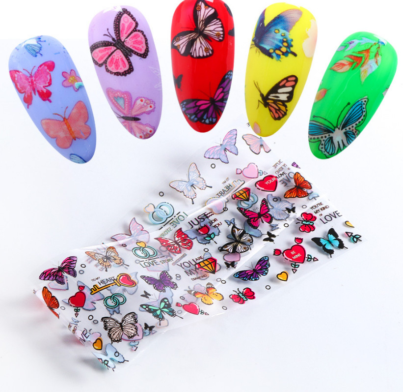 10Pcs Beautiful Butterfly Flower Nail Art Transfer Foil Sticker Manicure XK102