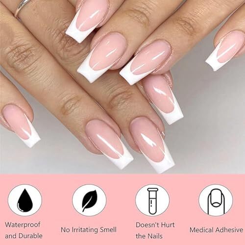 French Tip Press on Nails Medium Square Fake Nails Press ons with Design style6