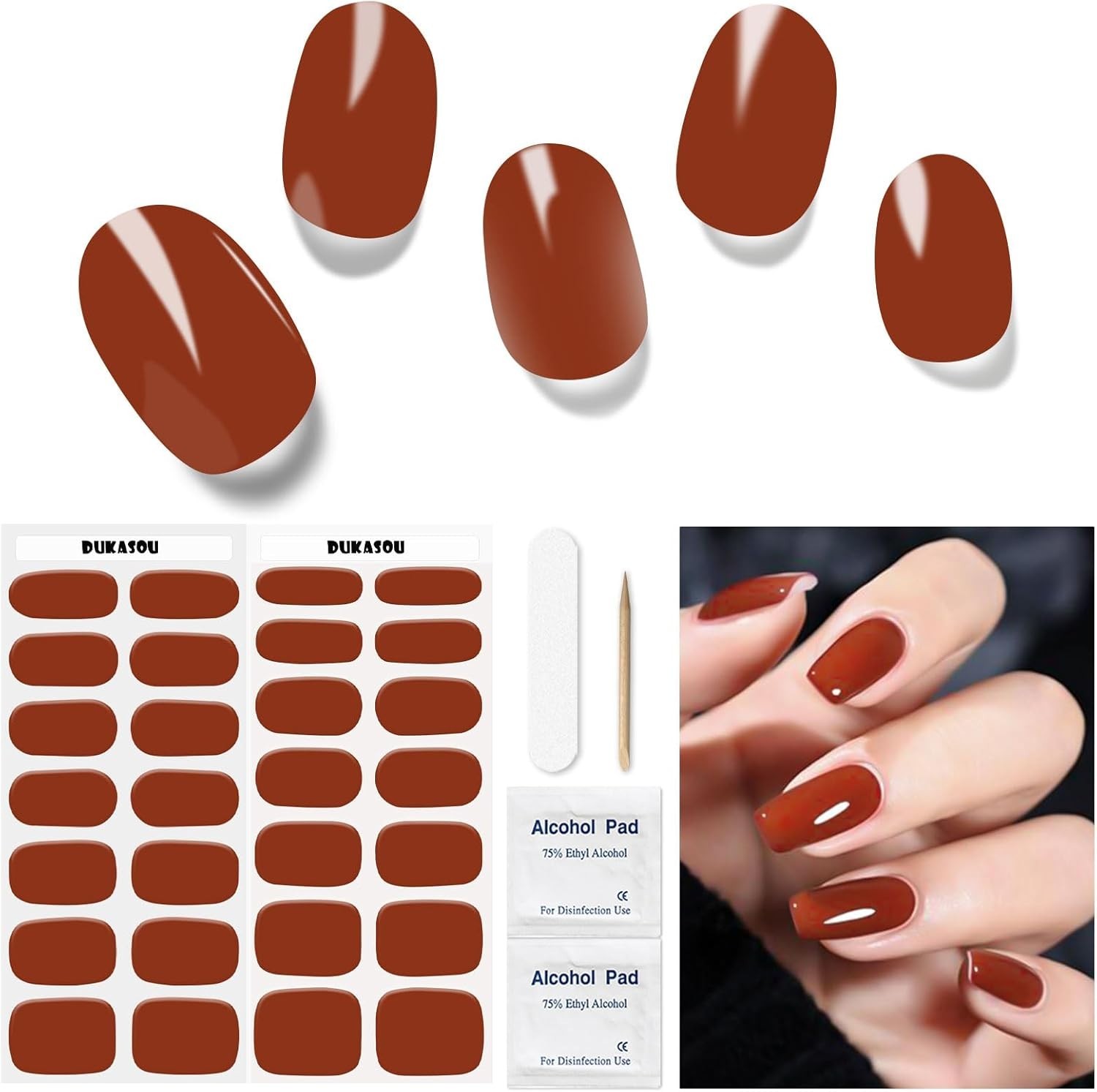 Dukasou 32 Semi Cured Gel Nail Wraps – Vibrant Red for Effortless Style
