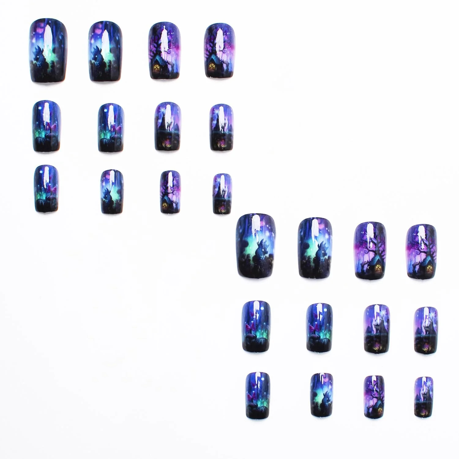 Halloween Press on Nails Medium Square Fake Nails Press Ons Purple Black False N