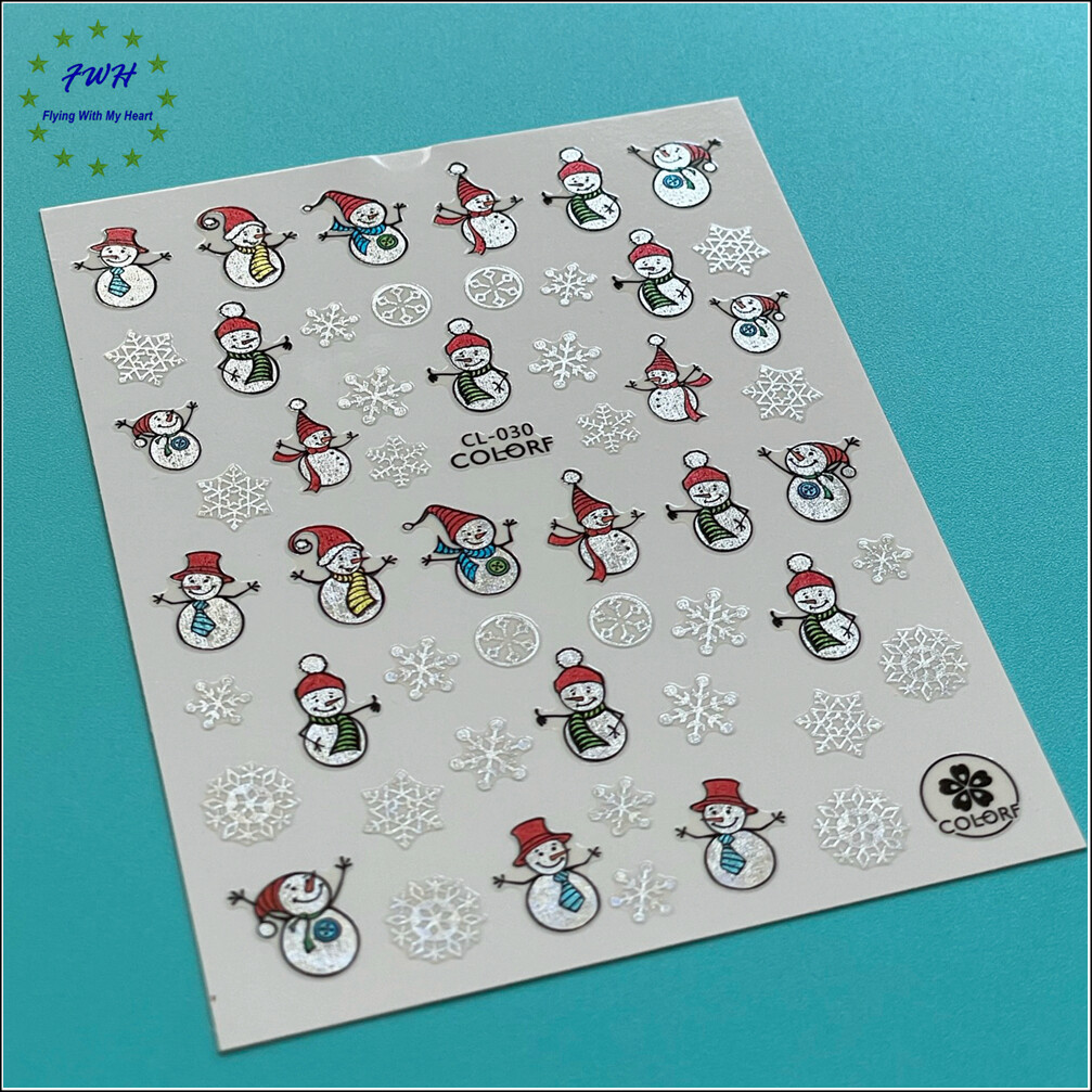 Laser Silver Snow Christmas Nail Sticker Santa Reindeer Deer Tree Nail Decals