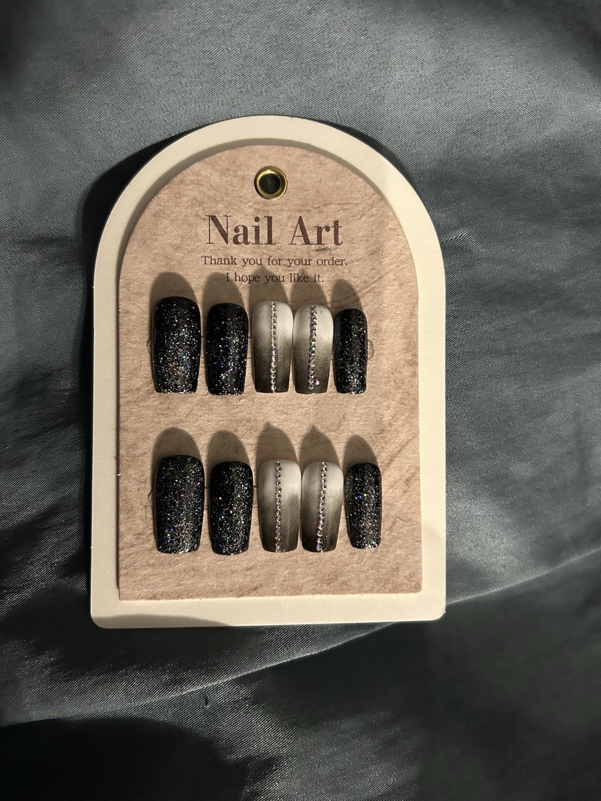 Z NAILZ! Handmade M Square Black Ombré W/Stones & Glitter Press On Nails