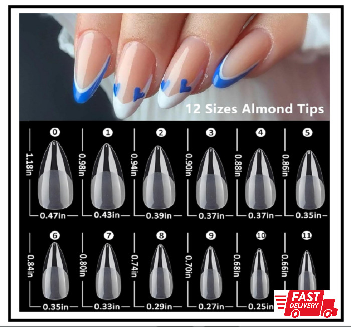 600pc Almond Gel X Nail Tips Full Cover Short Stiletto Fake Nails Clear Mediu…