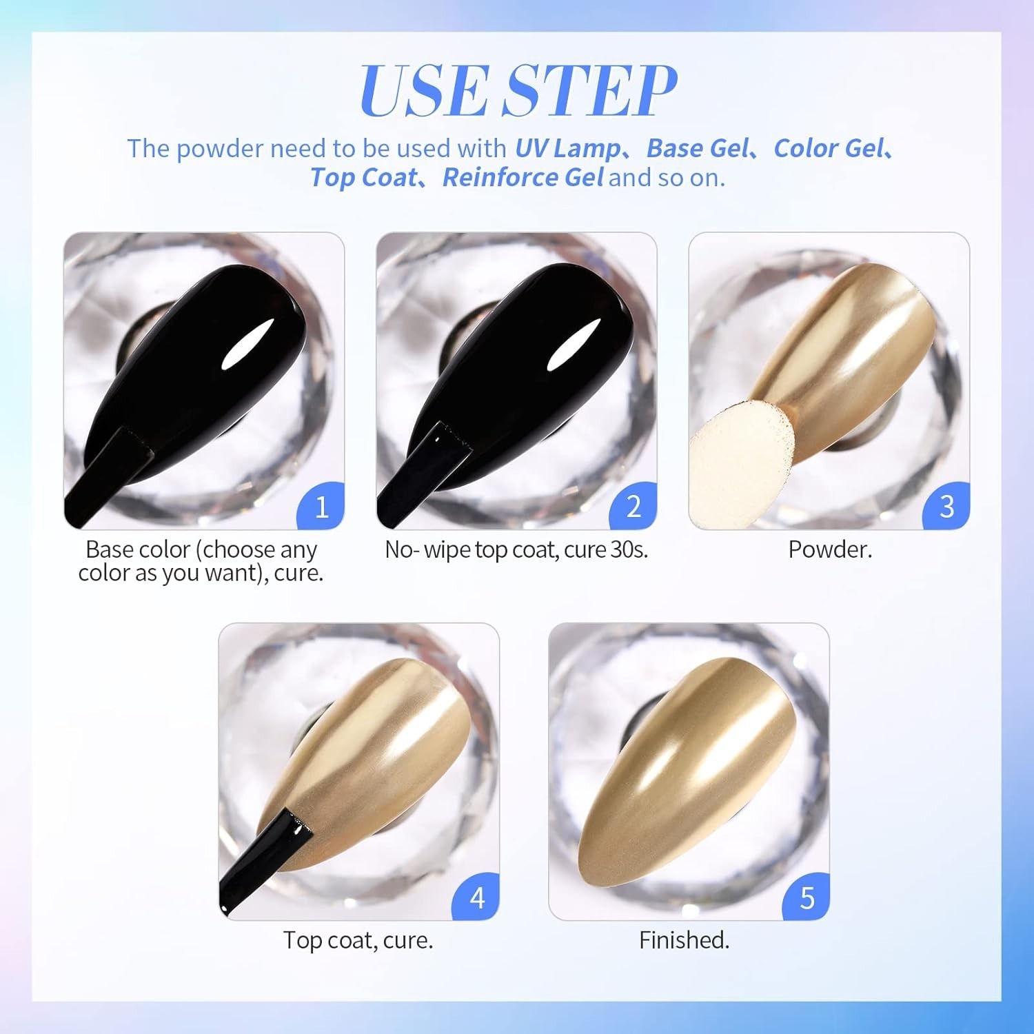 Mirror Chrome Nail Powder Set 12 Colors Metallic Mirror Effect Nail Powder Ho…
