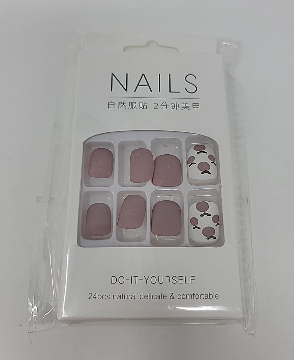 Sethexy Matte Short False Nails Pink Square Juicy Peach Frested Cute Style 24Pcs