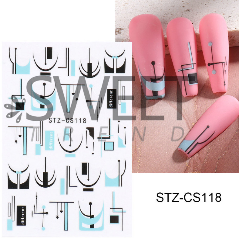 3D Holographic Pink Black White French Geometry Lines Nail Sticker Decal DIY NS7