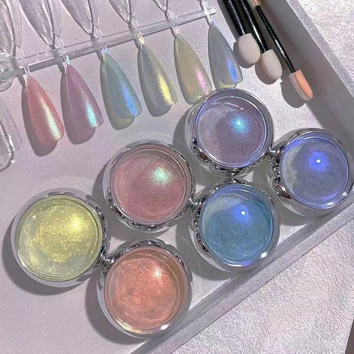 6 Colours Mermaid Chrome Nail Powder, Pearl Nail Art Powder, for Gel Polish