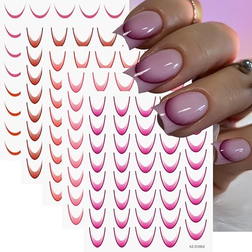 18 Sheets Gradient Color French Tip Line Nail Art Stickers 3D Colorful Style12