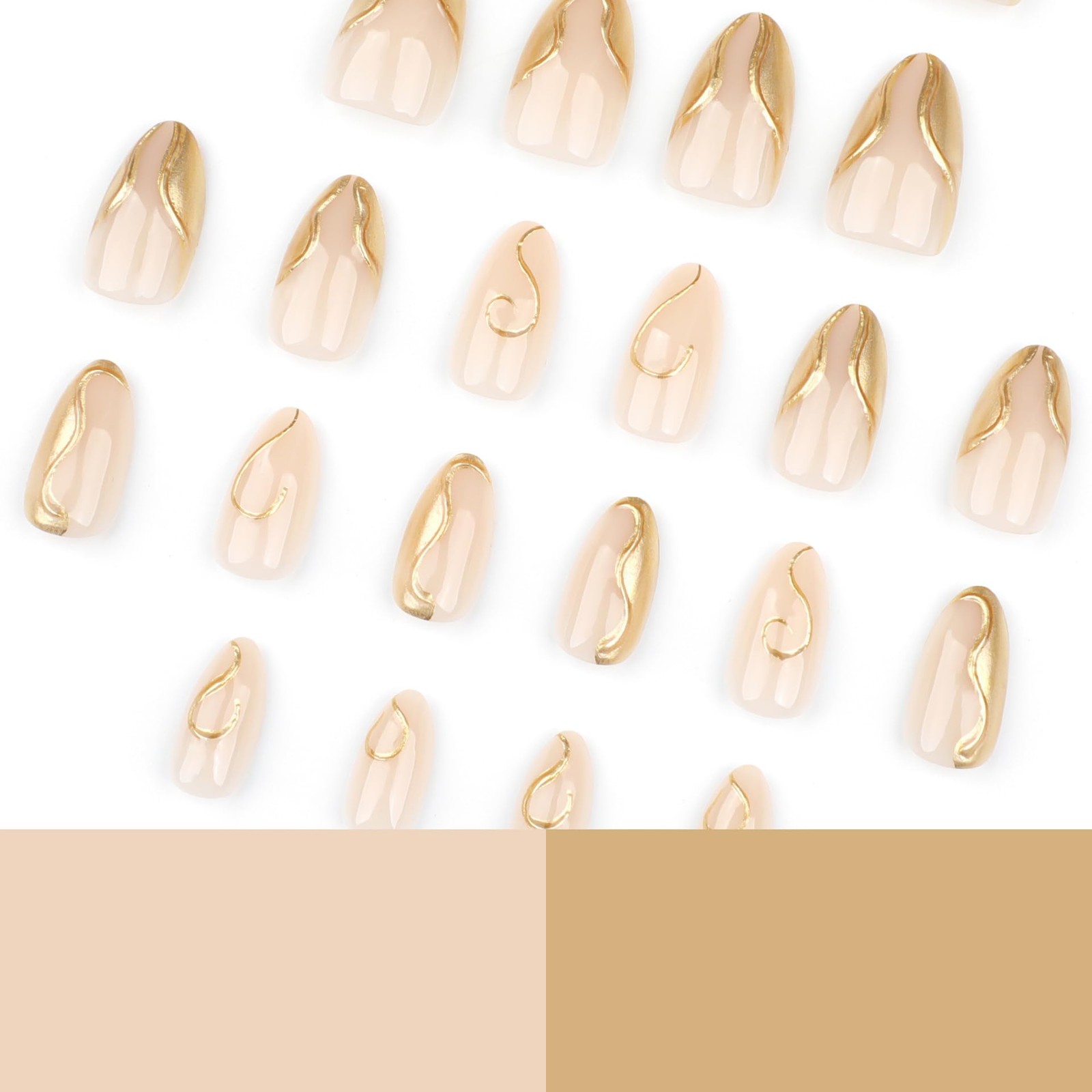 KAICCOSO Gold French Tip Almond Acrylic Press-On False Nails, 24 Pcs (12 Size…