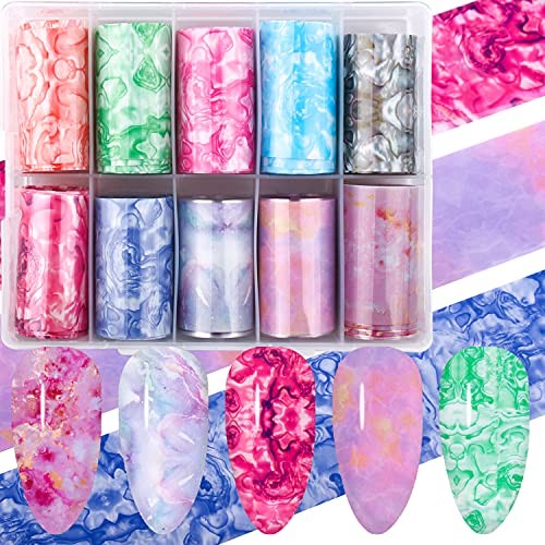 10 Rolls Aurora Marble TRANSfer nail sticker full nail wraps nail Gradient 2