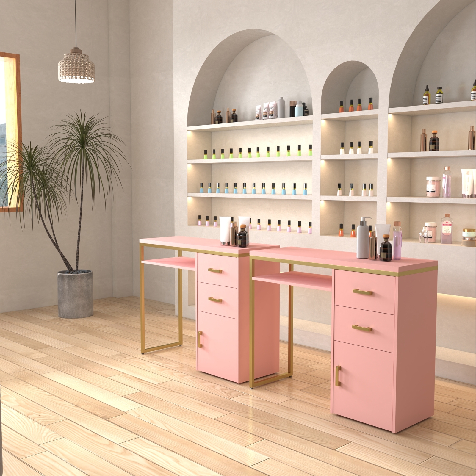 2 Drawers Manicure Table Nail Makeup Office Desk Dressing Cabinet Station Salon
