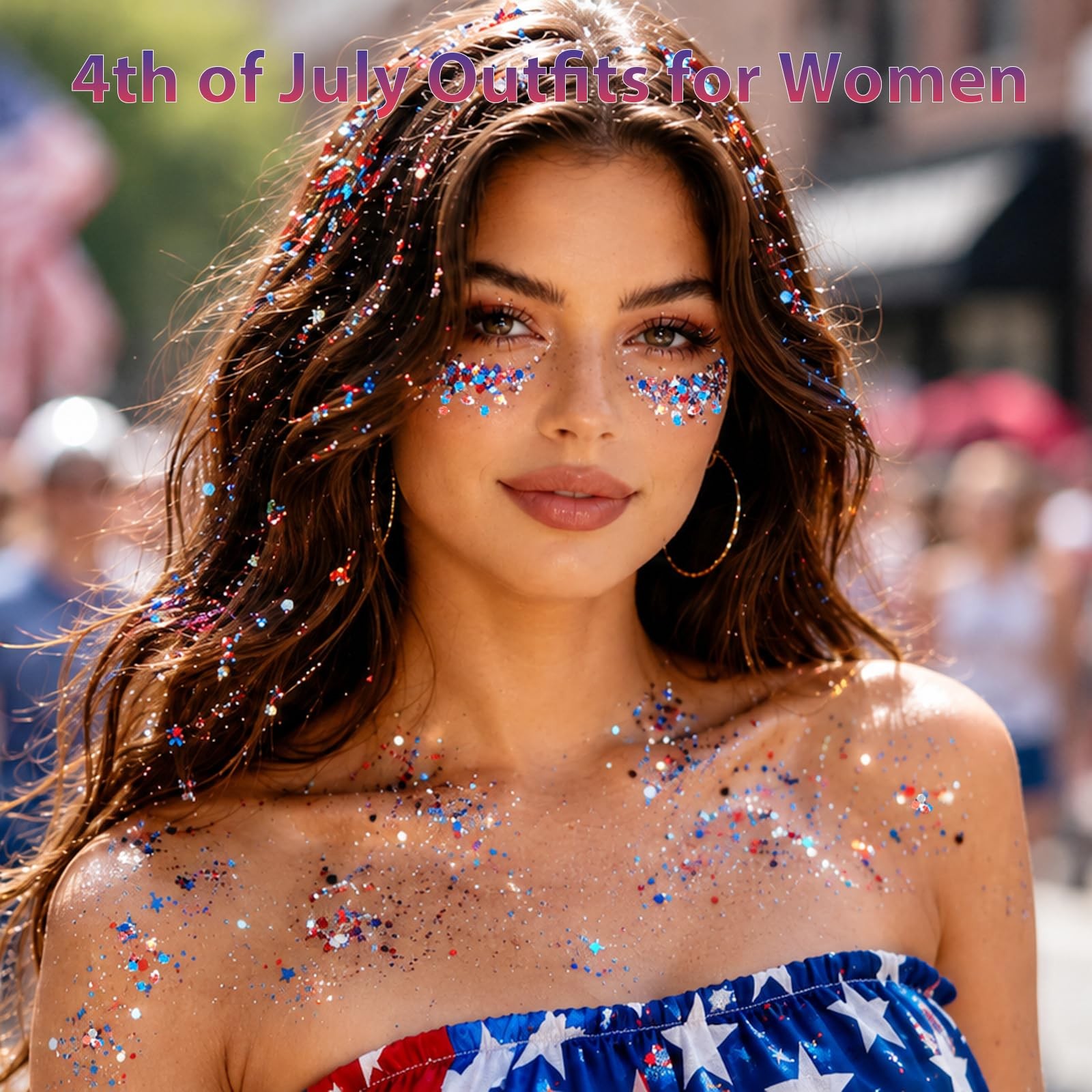 Patriotic Red White and Blue Face Hair Body Glitter Stick,4th of July Outfits…