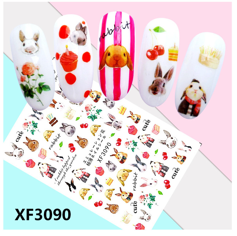 Nail Art Stickers Decals 12Pcs Flower Fruit Ladybirds Owl Cat Self-Adhesive NS34
