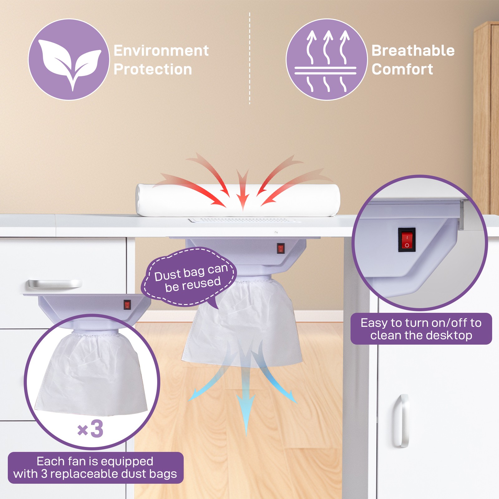 NEW Double Manicure Table Nail Table with Electric Dust Collector, Wrist Cushion