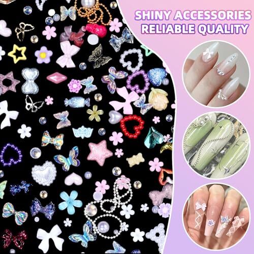 3D Nail Charms Set, Color Butterfly Blossom Flower Bow Moon Heart Star Nail