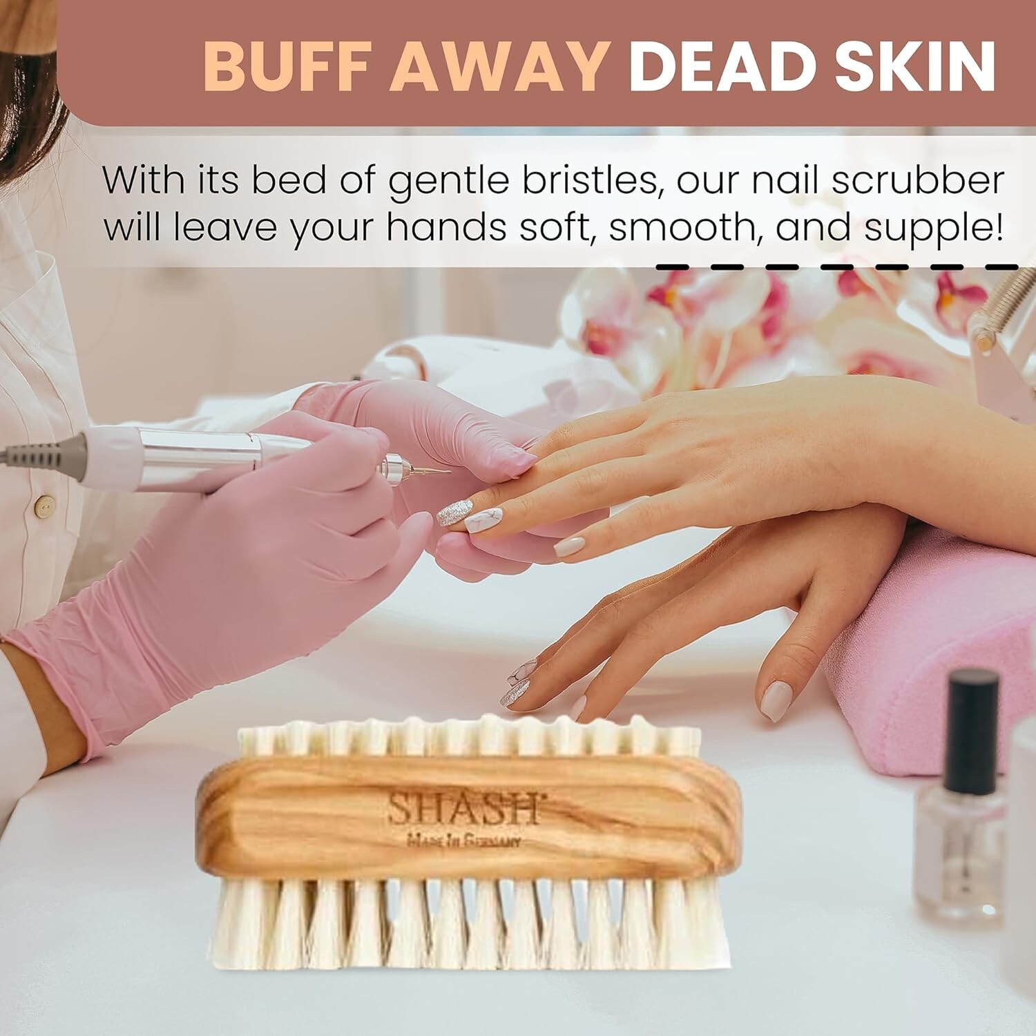 Luxurious KELLER 100% Boar Bristle Nail Brush – Clean and Buff for Glossy Hands