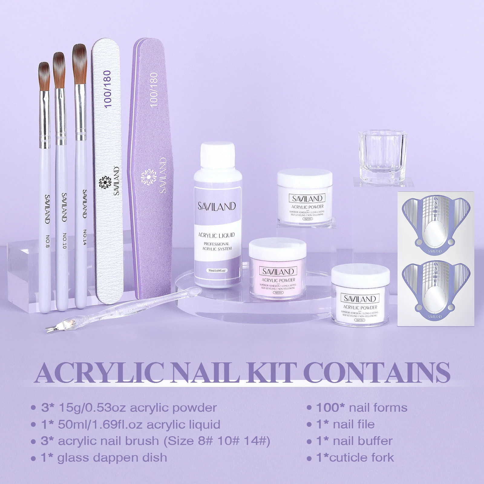 SAVILAND Essentials Acrylic Nail Kit Complete Set for Beginners with White Pink
