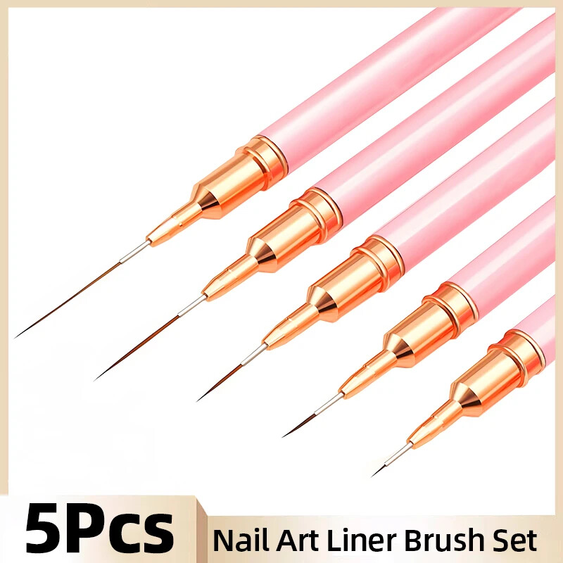 New 7/9/11/15/25mm Nail Liner Brush Set Drawing Lines Stripe Painting Flower Pen