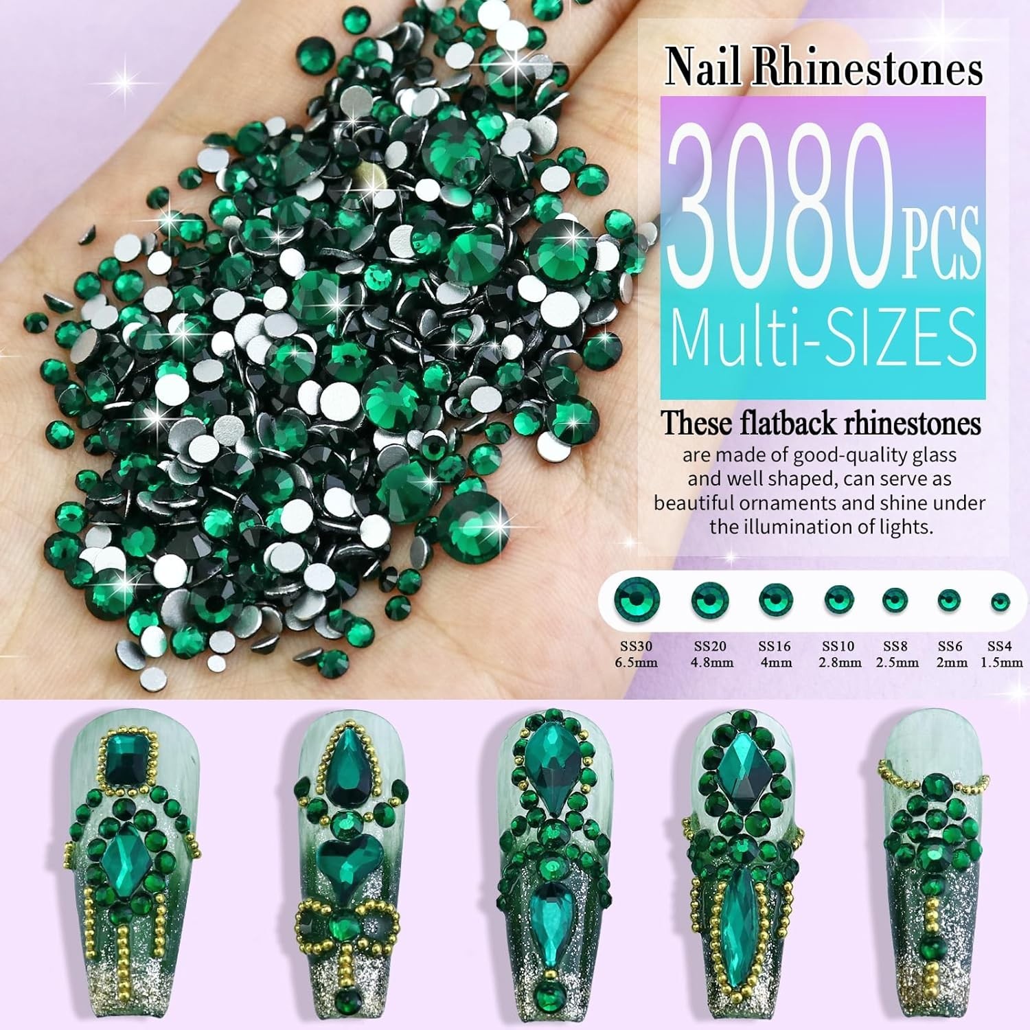 3200PCS Nail Art Rhinestones, Crystal Clear Flatback Rhinestones for Nails, Craf