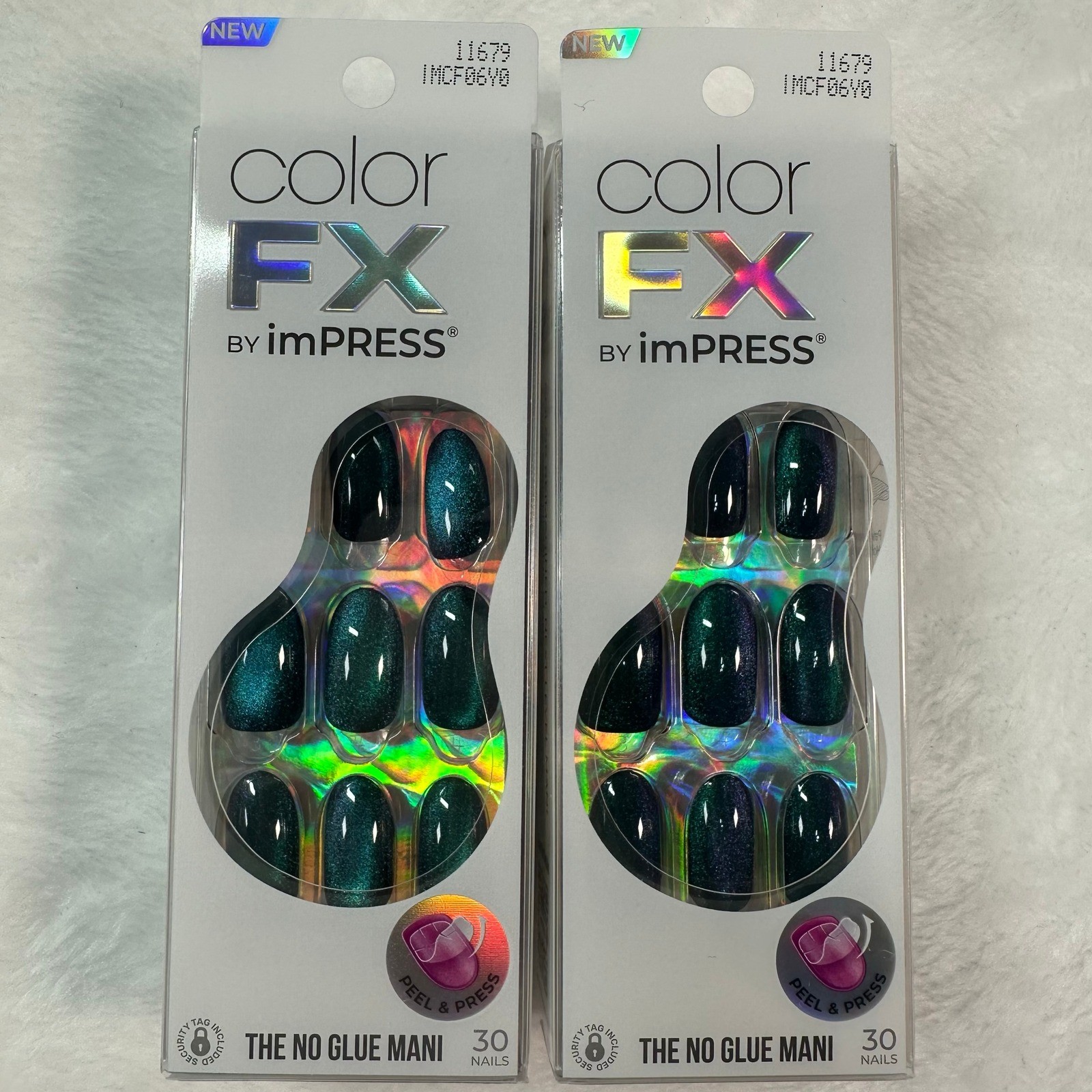 2 pack Kiss imPRESS Color FX Press-On Nails Purple Green Iridescent Free Mind