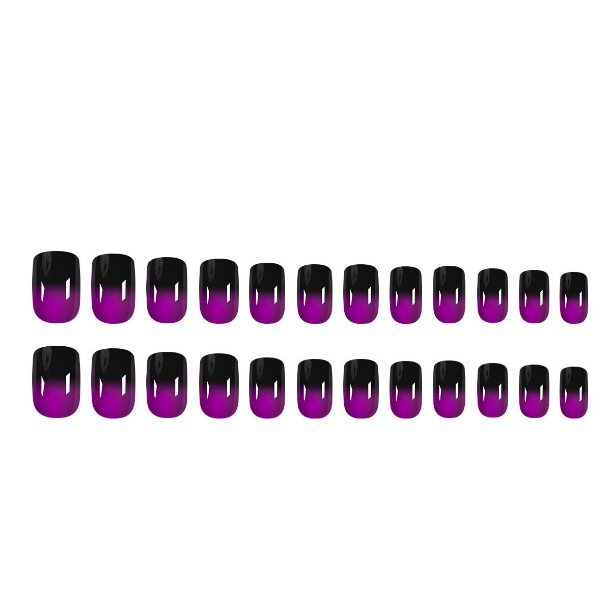 24Pcs Dark Purple Cat Eye Press On Nails,Medium Square Short Almond Metallic …