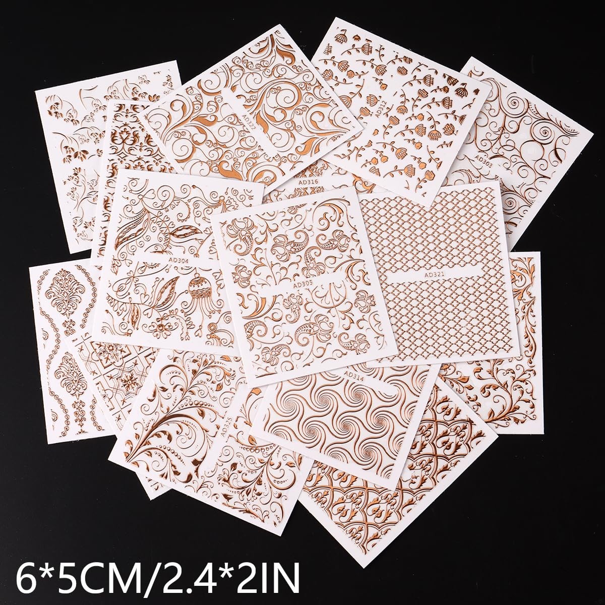 26 Sheets Rose Gold Nail Stickers Set, 3D Adhesive Nail Decals with Metal Geo…