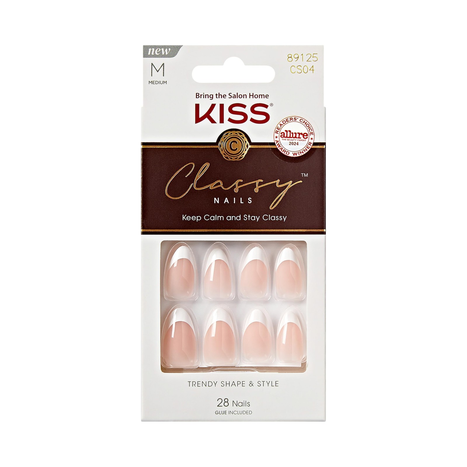 KISS Everlasting, Press-On Nails, Nail glue included, French, Medium Size