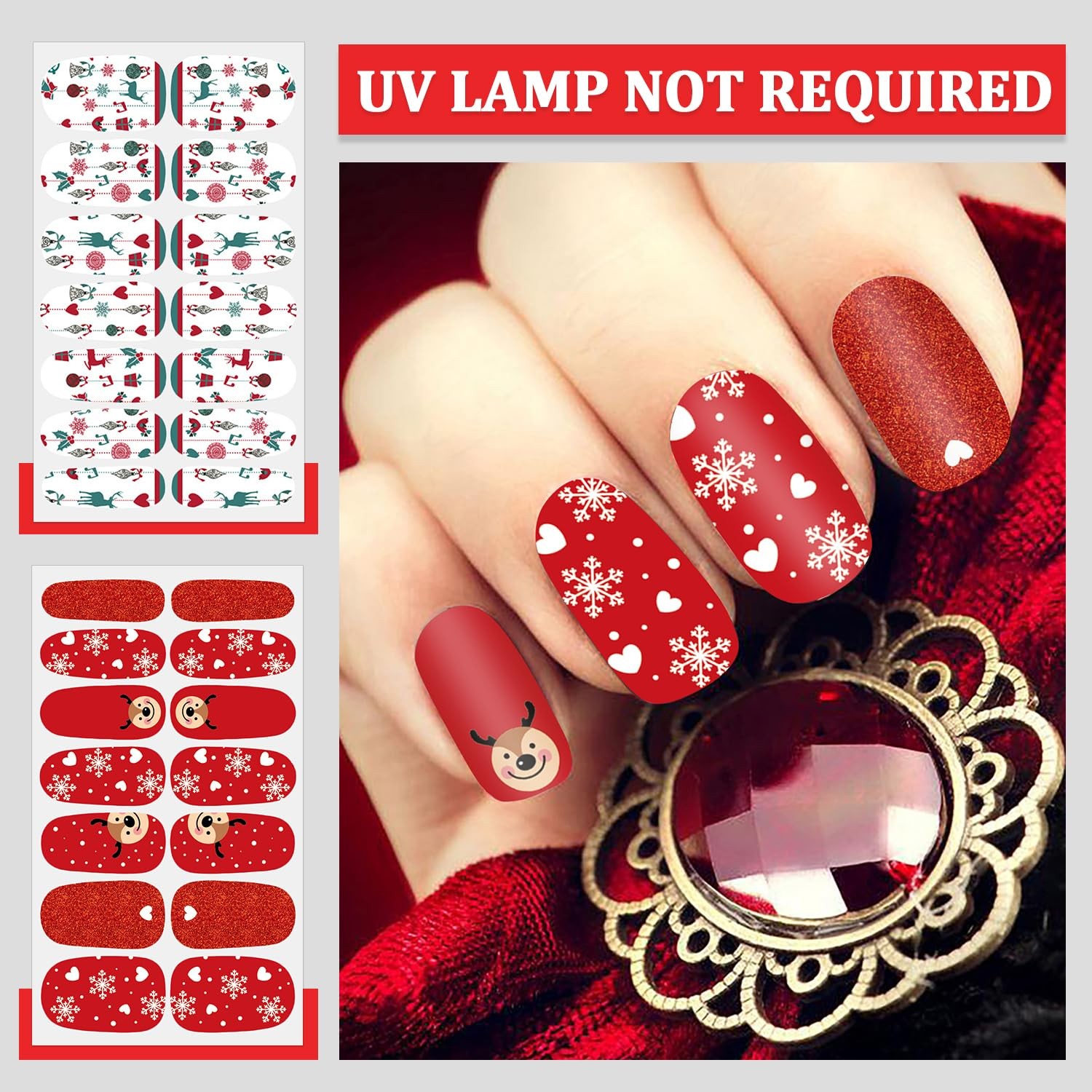 20 Sheets Christmas Nail Wraps Holiday Nail Polish Strips Gel Nail Strips Sel…