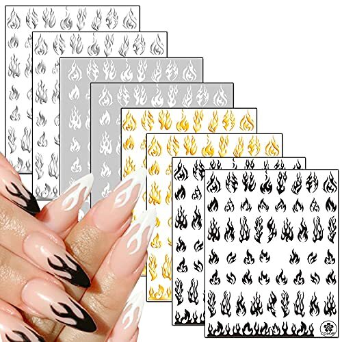 8 Sheets Flame Nail Art Stickers Decals 3D Self-Adhesive Nail Art Design Fire