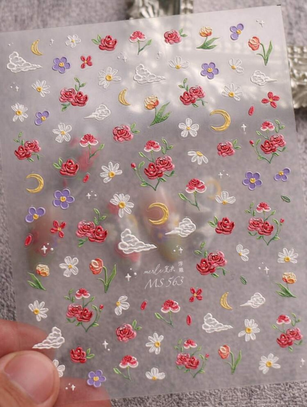 5D Nail Art Stickers Spring Summer Flowers Floral Daisy Rose Moon Clouds MS563