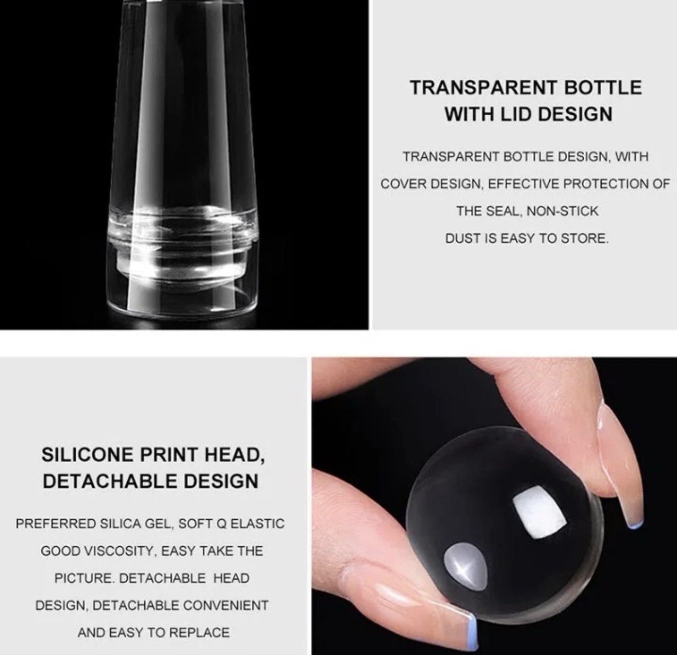 Clear Transparent Nail Stamping Stamper w/ Lid, Detachable Floral Scraper