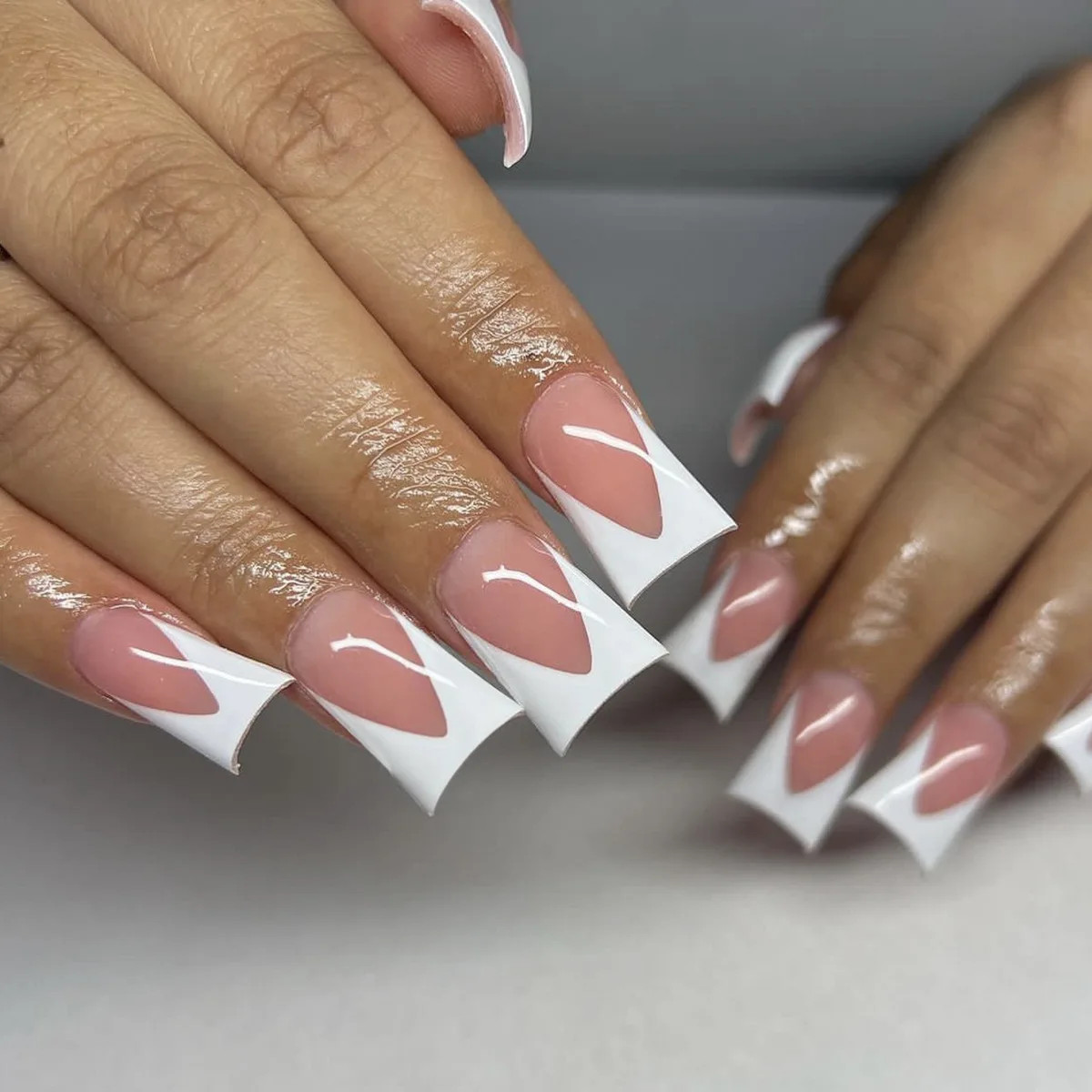 Pink Leopard Duckbill Press On Nails Sweet French Full Cover False Nails