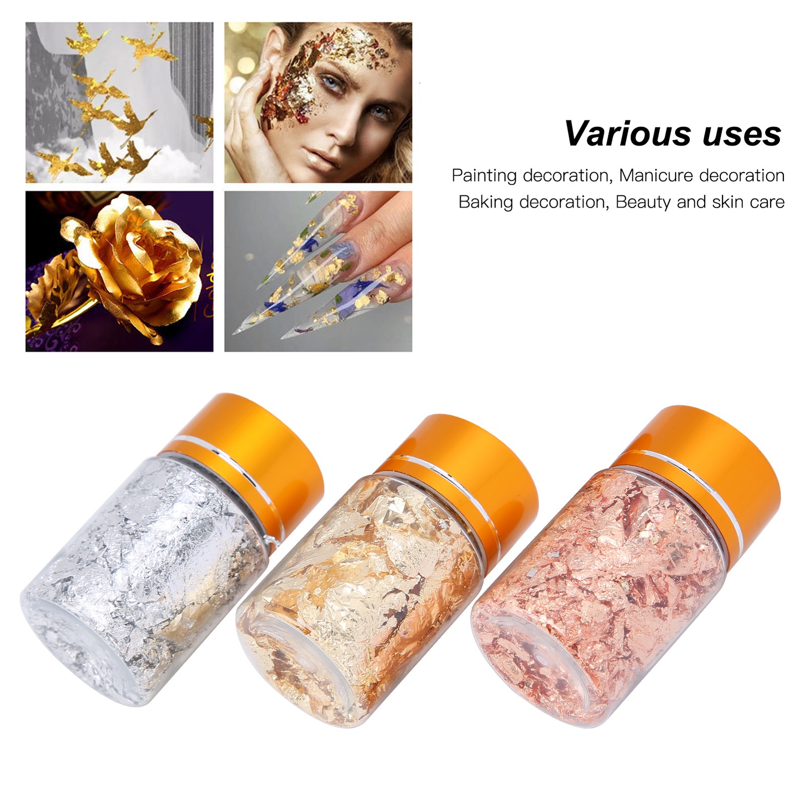 3PCS Gold Foil Flakes Set For Nail Art Painting Crafts Easy To Use