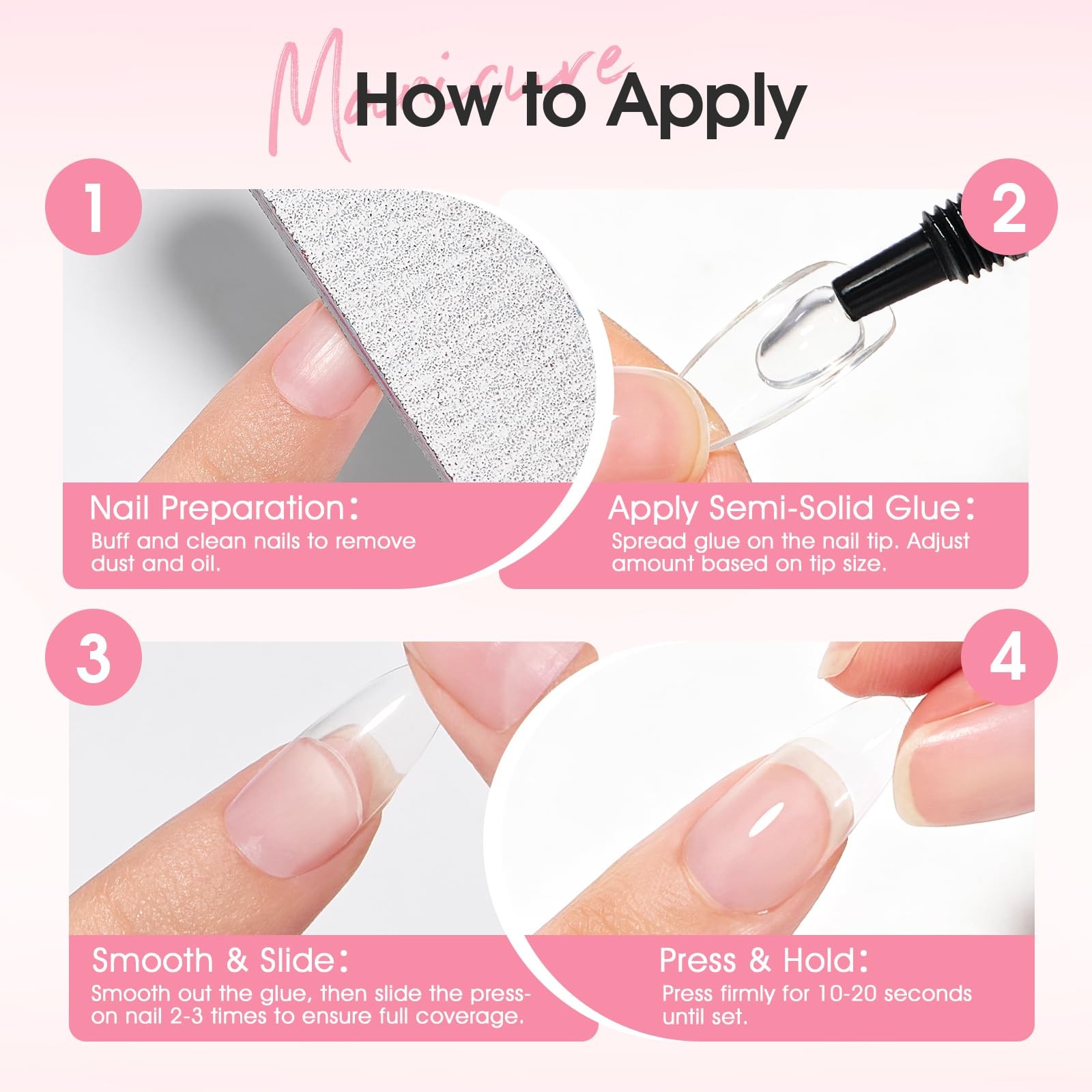 Semi Solid Nail Glue for Press On Nails, 2 Pack x 15ml