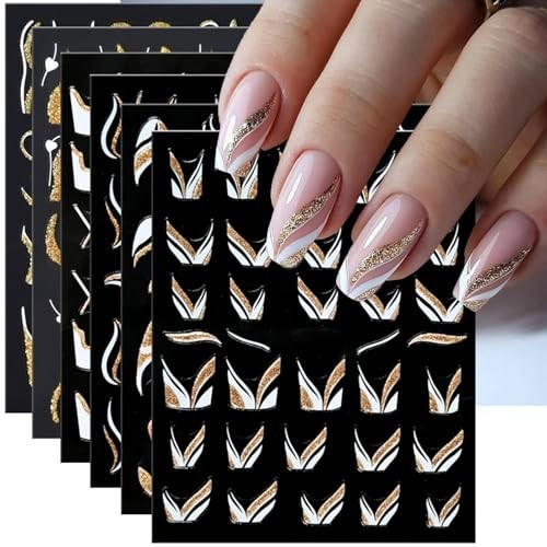 French Nail Decals Gold Irregular Lines Nail Art Stickers Heart Nail Style-8