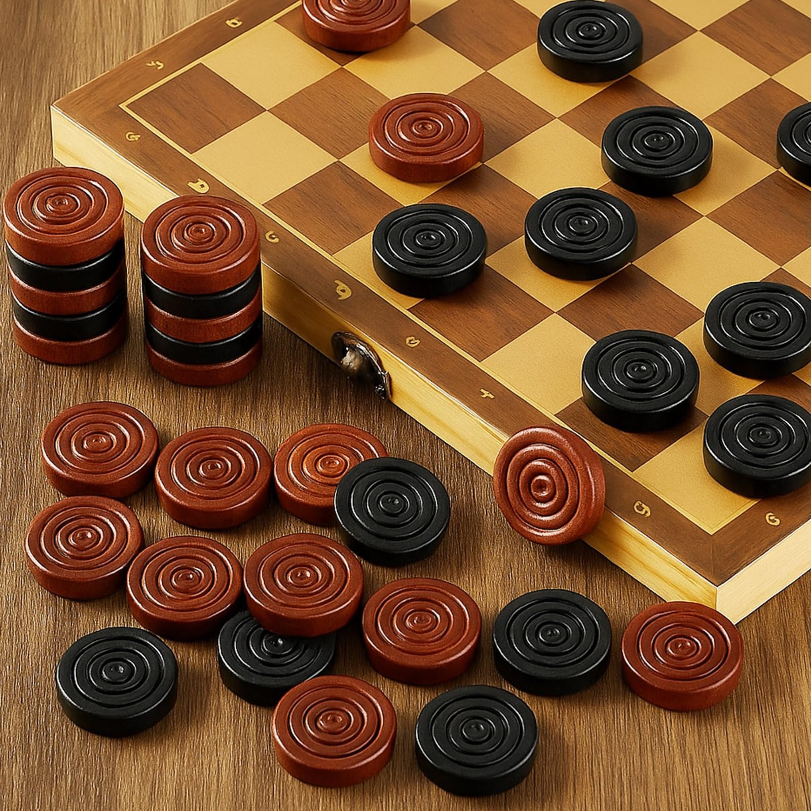 Sumind 24 Pieces Wooden Checkers 1.06 Inch Wood Inches, Brown and Black