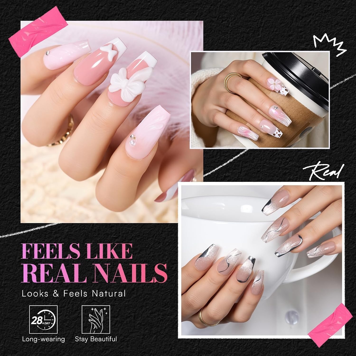 15 Sizes Medium Coffin Clear Nail Tips – Durable Half Matte Design, 504 PCS