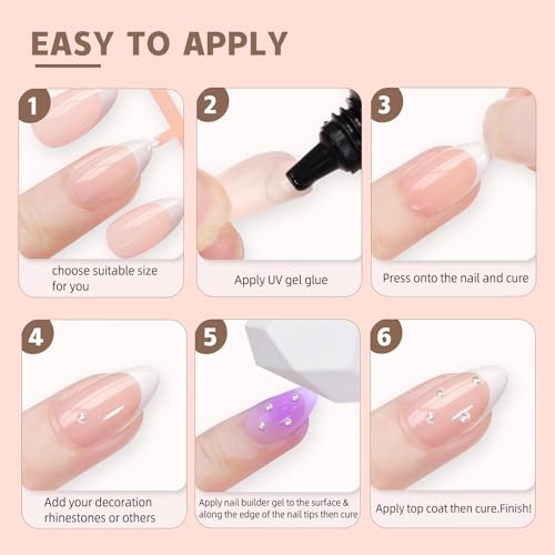 French Gel Nail Tips, 150Pcs Almond French Tip Press on Nails with Pre