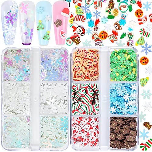 Christmas Nail Glitter Sequins, 12 Grids Holographic White Red Green Set