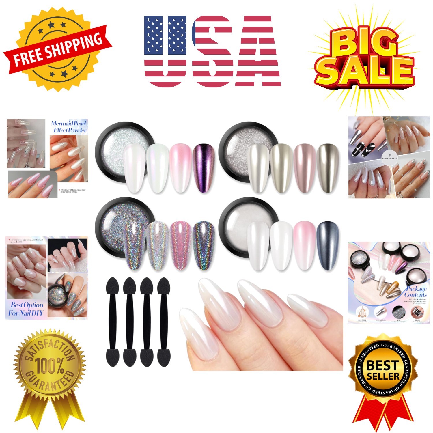 Chrome Nail Powder,White Pearl Metallic Mirror Holographic Chrome Powder for …