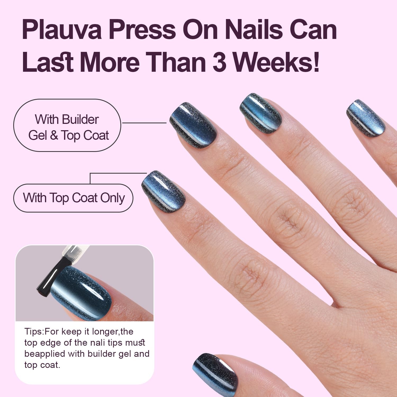 300Pcs Cat Eye Press on Nails Short Square, Plauva Soft Gel Fake Multicolor
