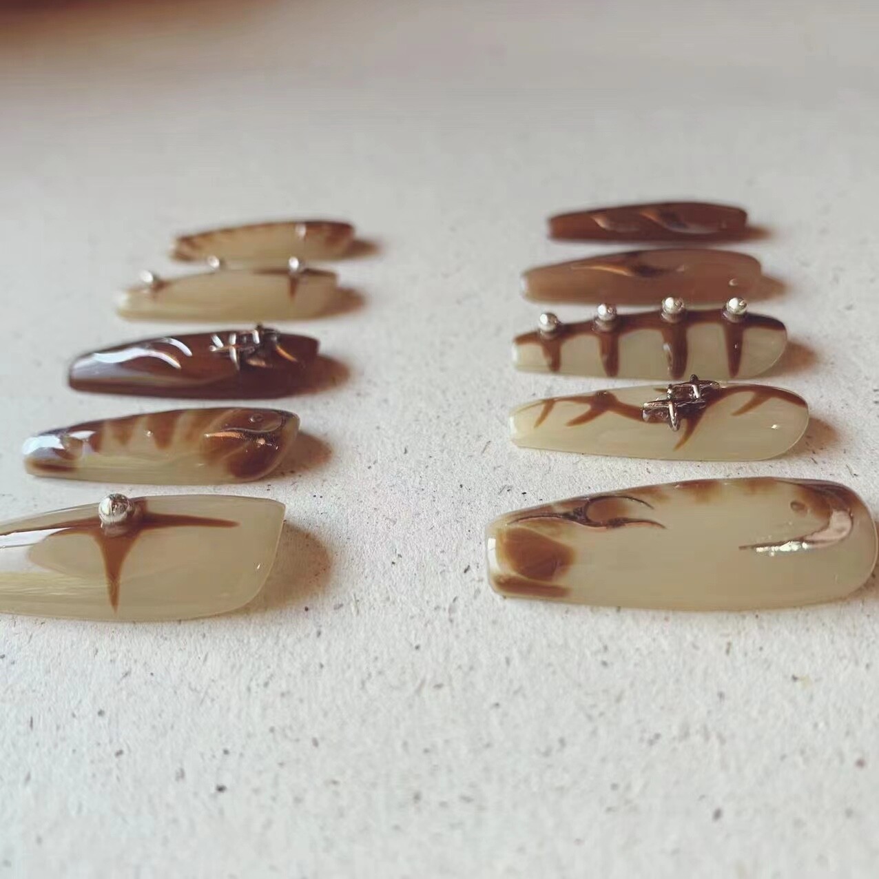 leopard earth element long coffin handmade press on nails free shipping 
