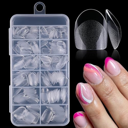 XS Short Oval Gel Nail Tips, 240pcs Round Acrylic Extra Short Round Nail Tips