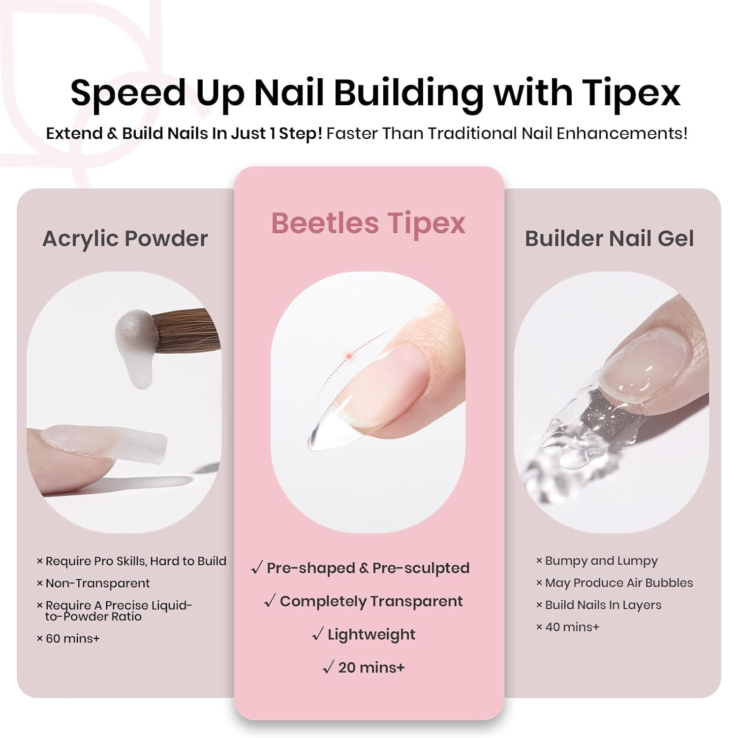 Beetles Tipex Instant Apex Nail Tips Almond Medium Acrylic Nail Tips, Pre-Etched
