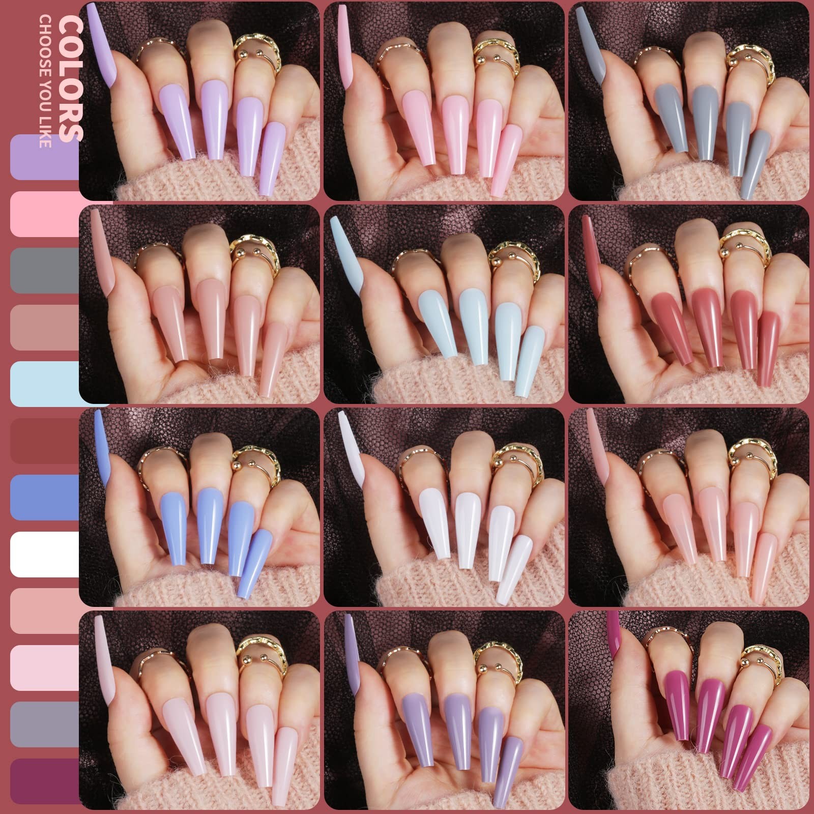 Teenitor Full Cover Color Press On Coffin Nails, 576pcs Fake Nail Tips in 24 …
