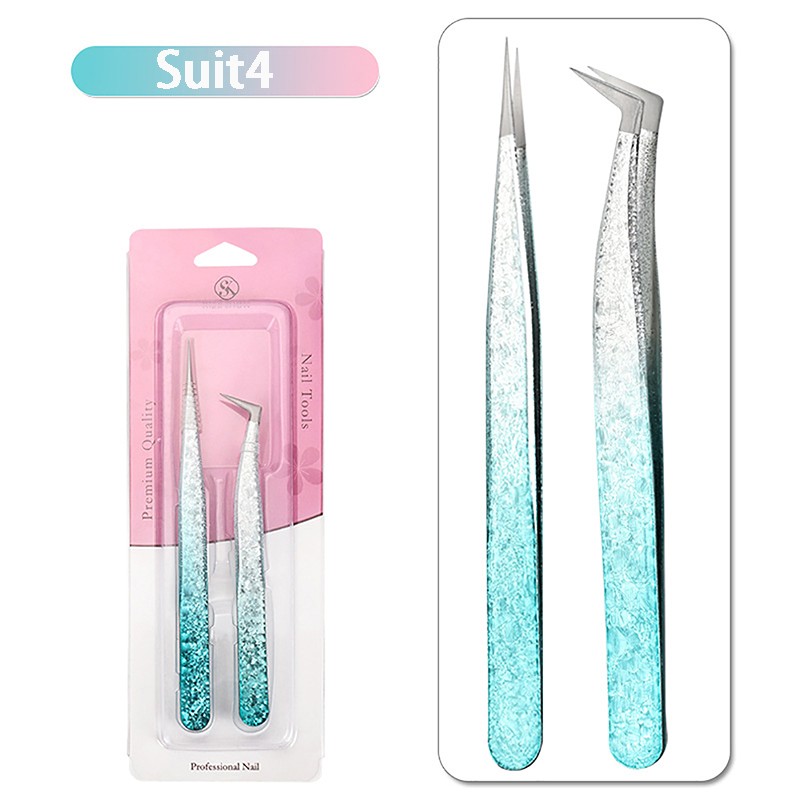 2PCS Eyelash Tweezers Eye Lash Clip Remover Tool False Extension Curved Pointed