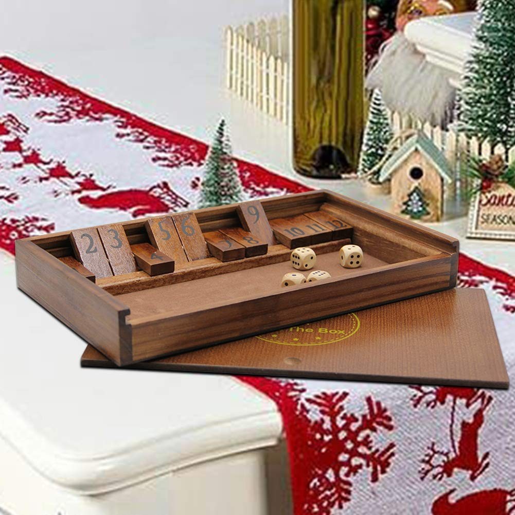 Juegoal Shut The Box Wooden Board Dice Game with 7 x 11.7 x 1.6 inches, Brown